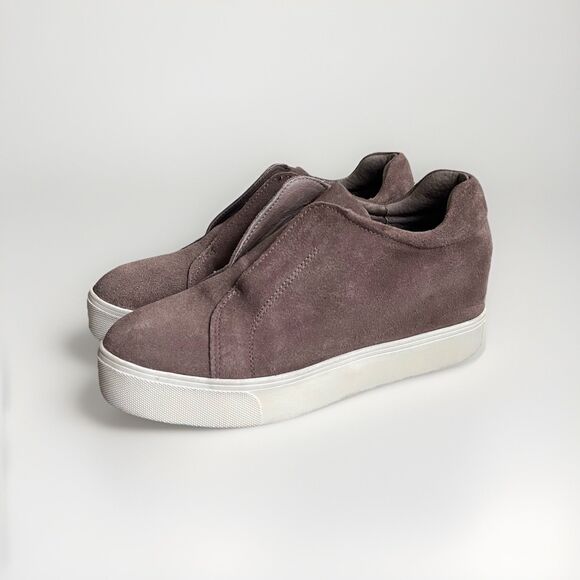 J/SLIDES Shoes - J/Slides NYC Womens Size 7.5M Suede Hidden Wedge Sneakers Taupe Slip On Platform